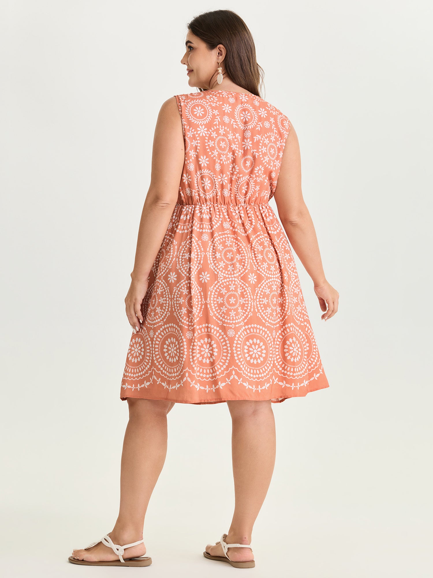 Geometric Print Deep V-Neckline Mini Dress