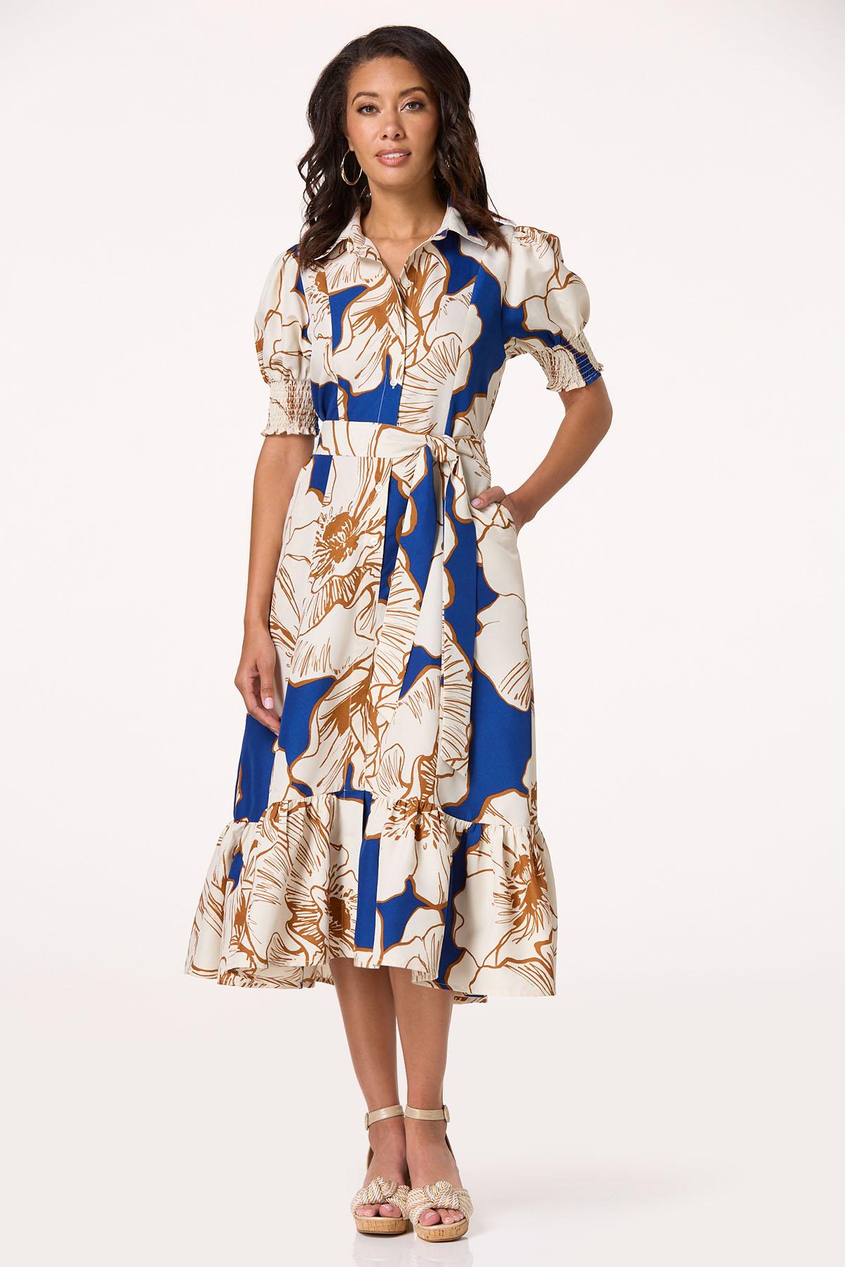 Bold Floral Puff Sleeve Dress