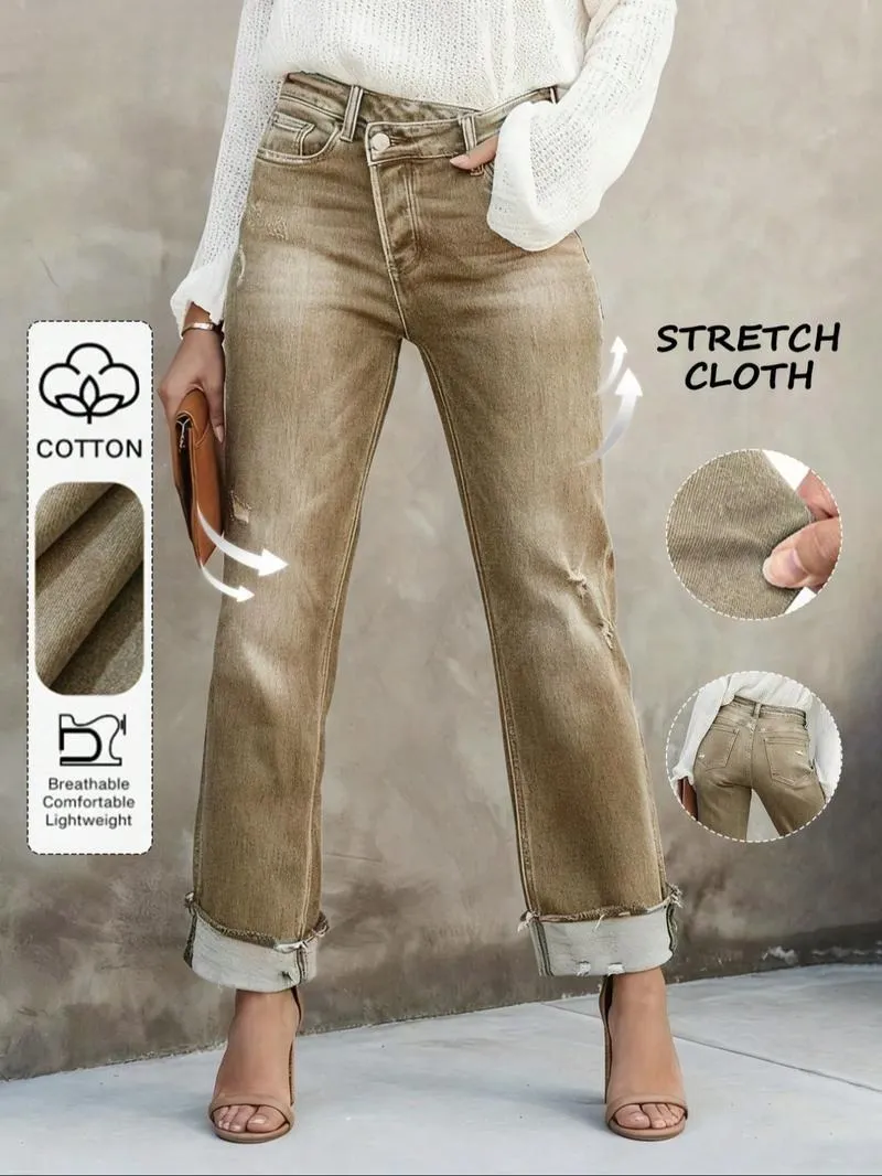 Women's Solid Color Jeans, Casual Comfy Denim Pants for Daily Wear, Ladies Bottoms for All Seasons