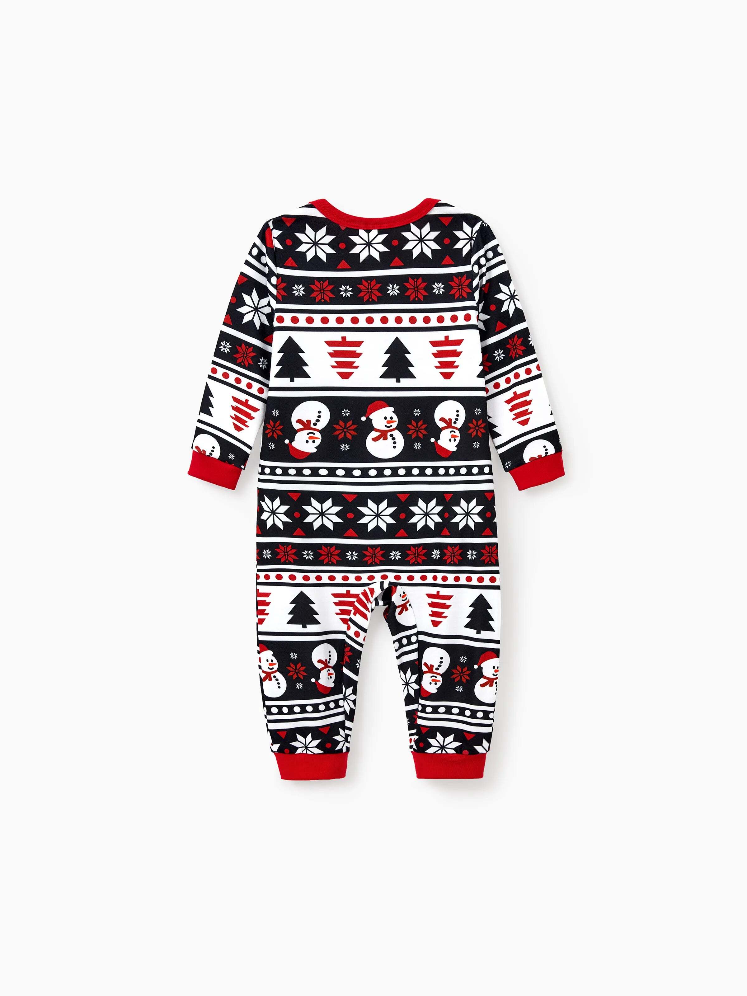 Christmas Matching Family Pajamas Set Snowman and Christmas Tree Print Black PJS with Christmas Socks Black