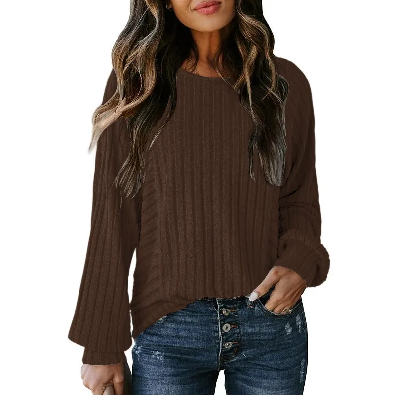 Womens Soft Long Sleeve Crewneck Shirts Fall Casual Loose Fit Knit Tops Blouses