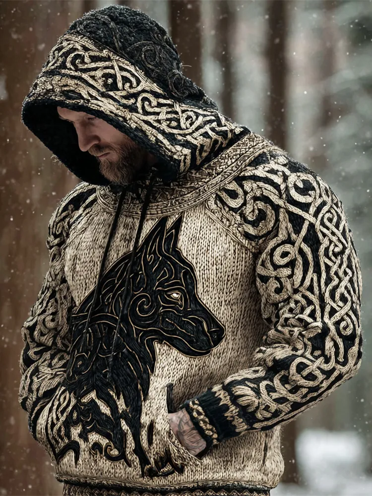 Celtic Mythology Hellhound Men's Hooded Knit Sweater