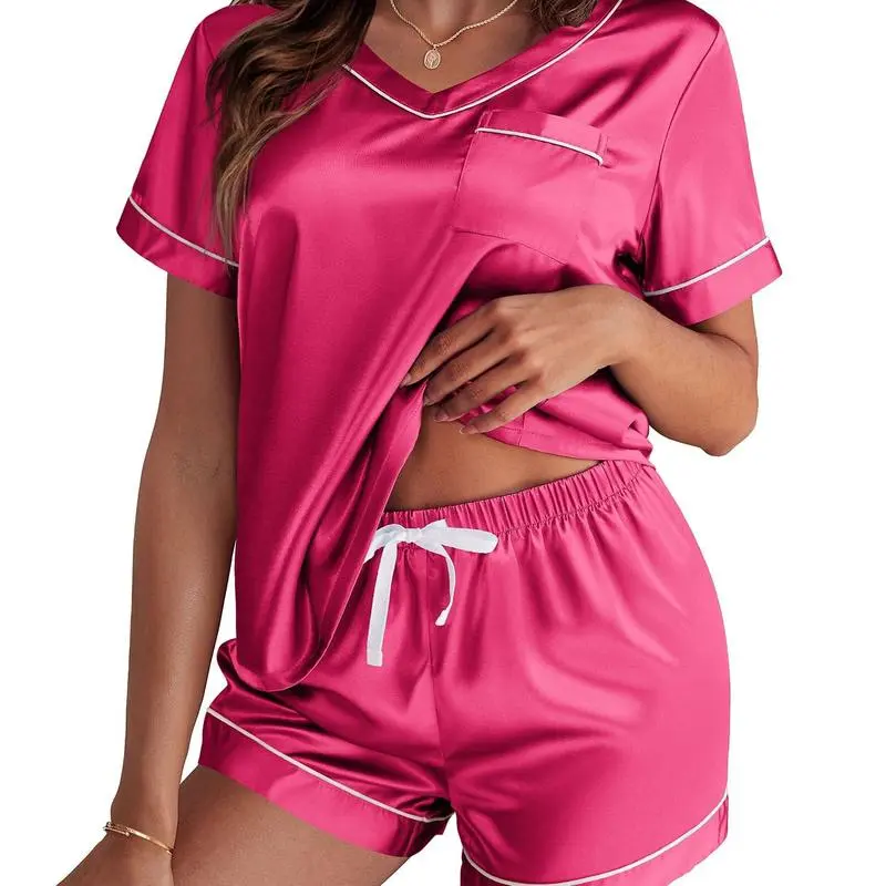 Silk Pajama for Women Short Sleeve Satin Pj Set