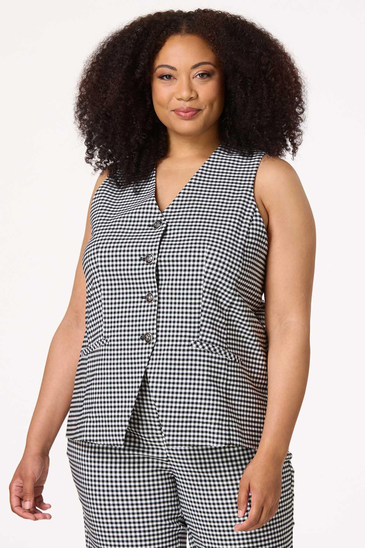 Plus Size Gingham Bengaline Vest