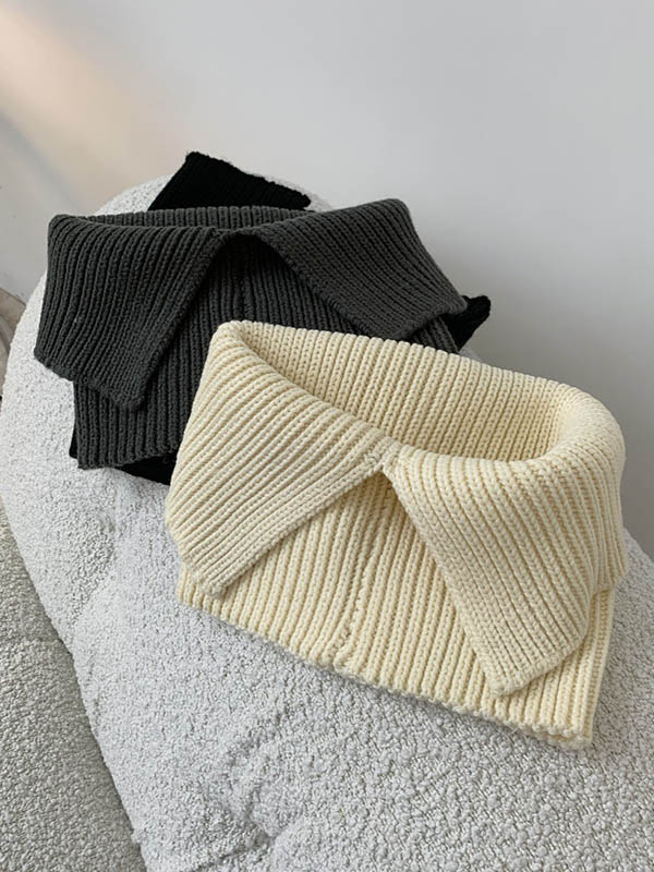 3 Colors Simple High-Neck Asymmetric Knitted Scarf