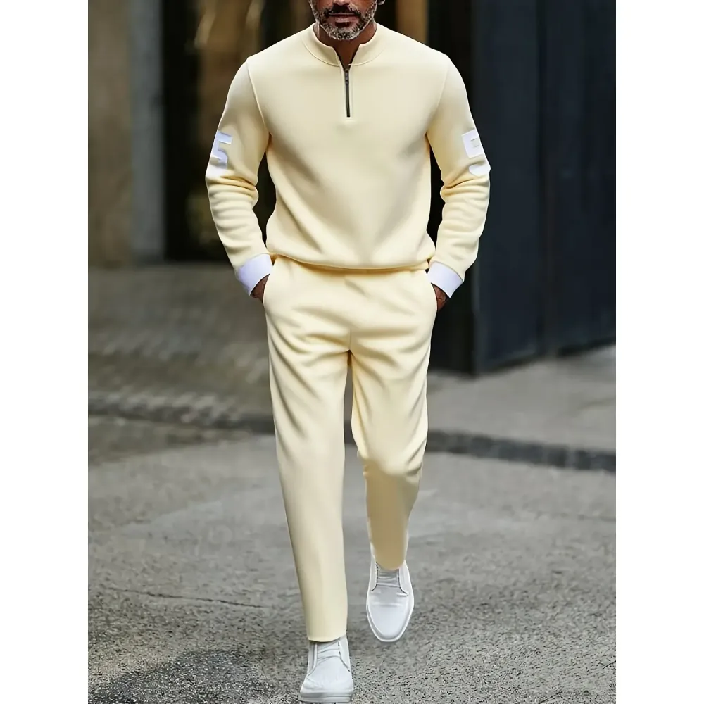 Fashion Stand up Collar Half Zipper Geometric Casual Simple Men's Set