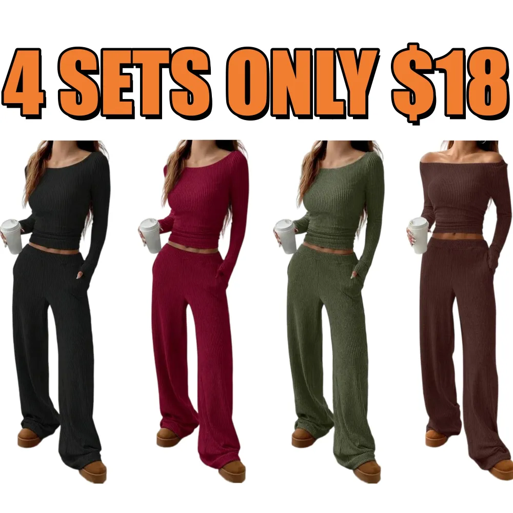 Women's Casual Striped Long Sleeve Top & Loose Pocket Pants Set