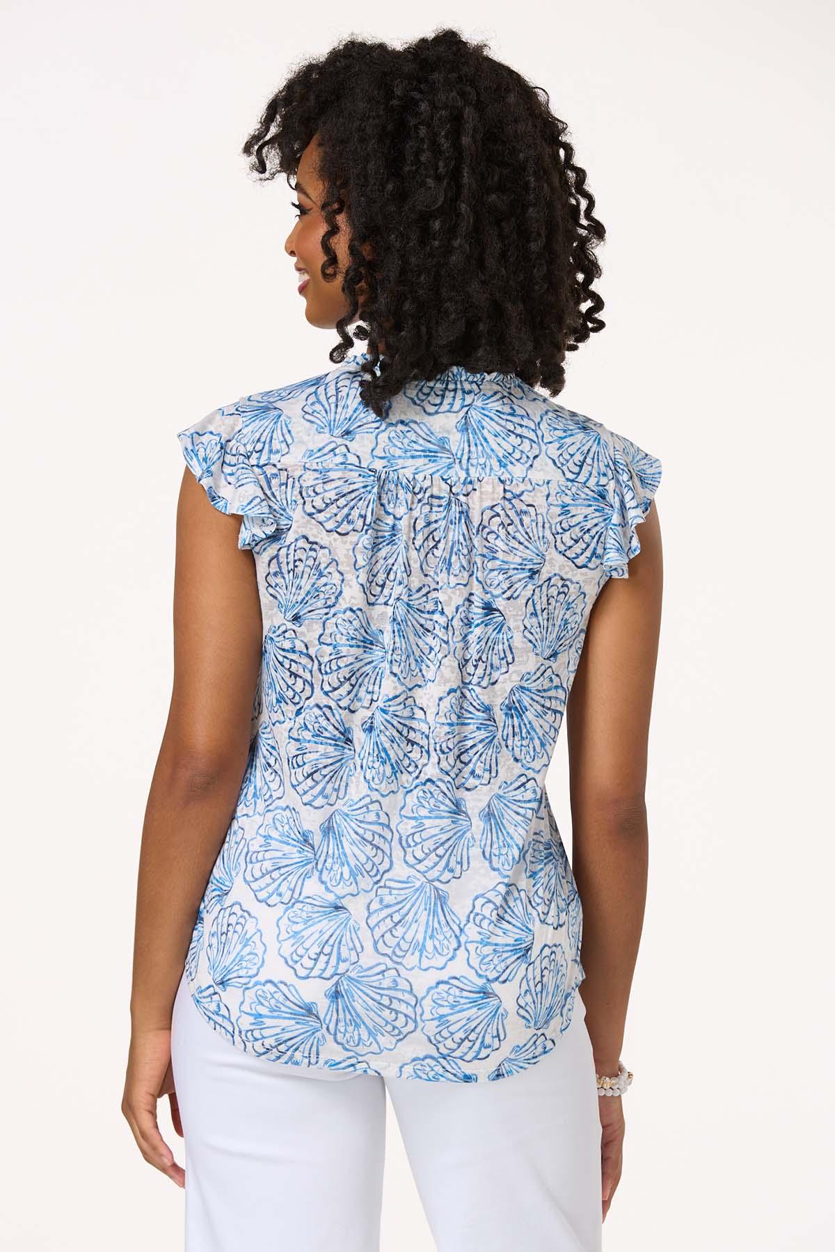 Shell Print Flutter Sleeve Top