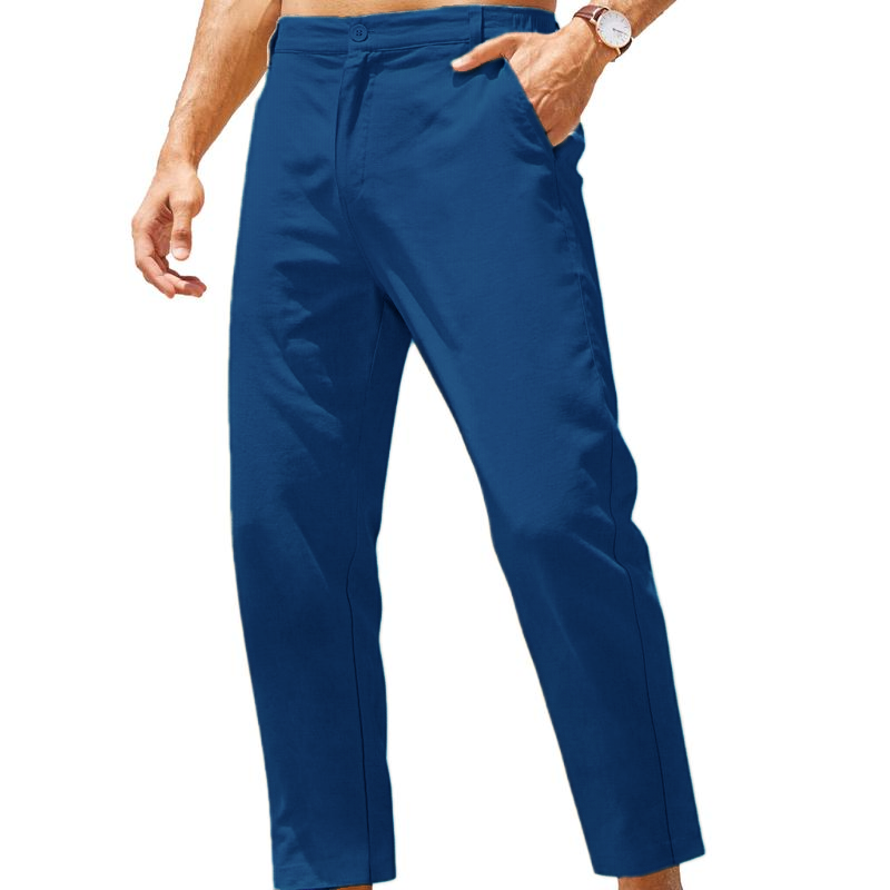 Men’s Lightweight Cotton Linen Elastic Waist Pants (Slim Fit with Pockets)
