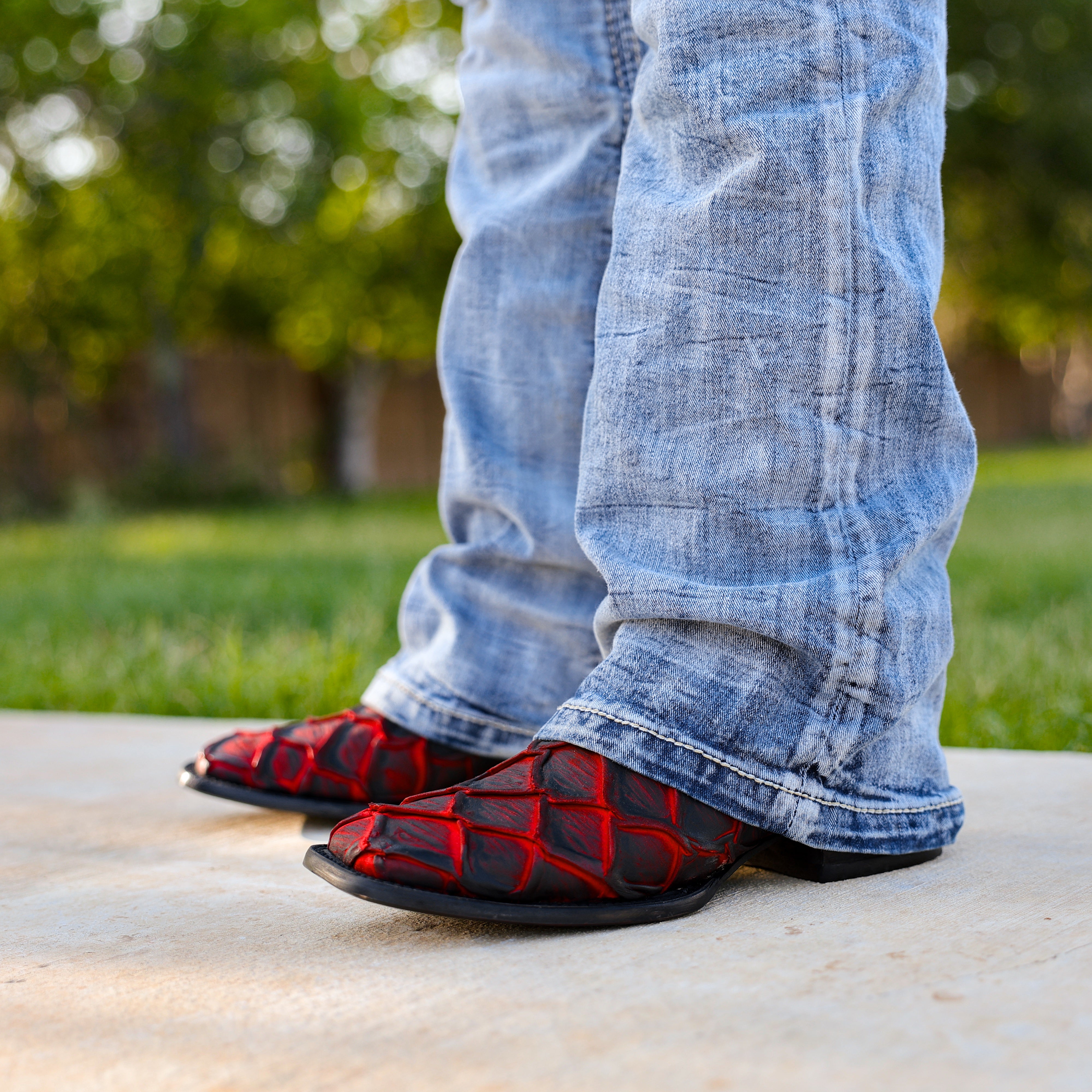 Matte Rustic Black Cherry Pirarucu Leather Boots - Square Toe