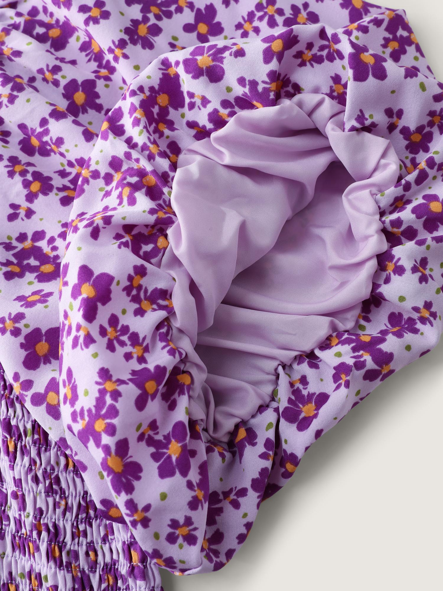 Soft Floral Print Cinched-Waist Mini Dress