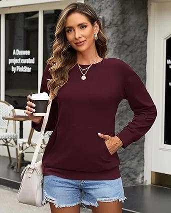 Women's Crewneck Hoodless Sweatshirt Hoodless Sweatshirt with Kangaroo Pocket Fleece Long Sleeve