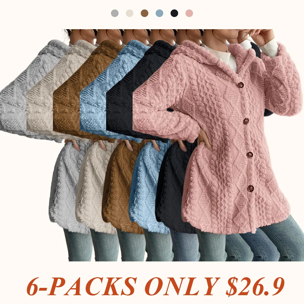 Women's Solid Color Fuzzy Hooded Jacket