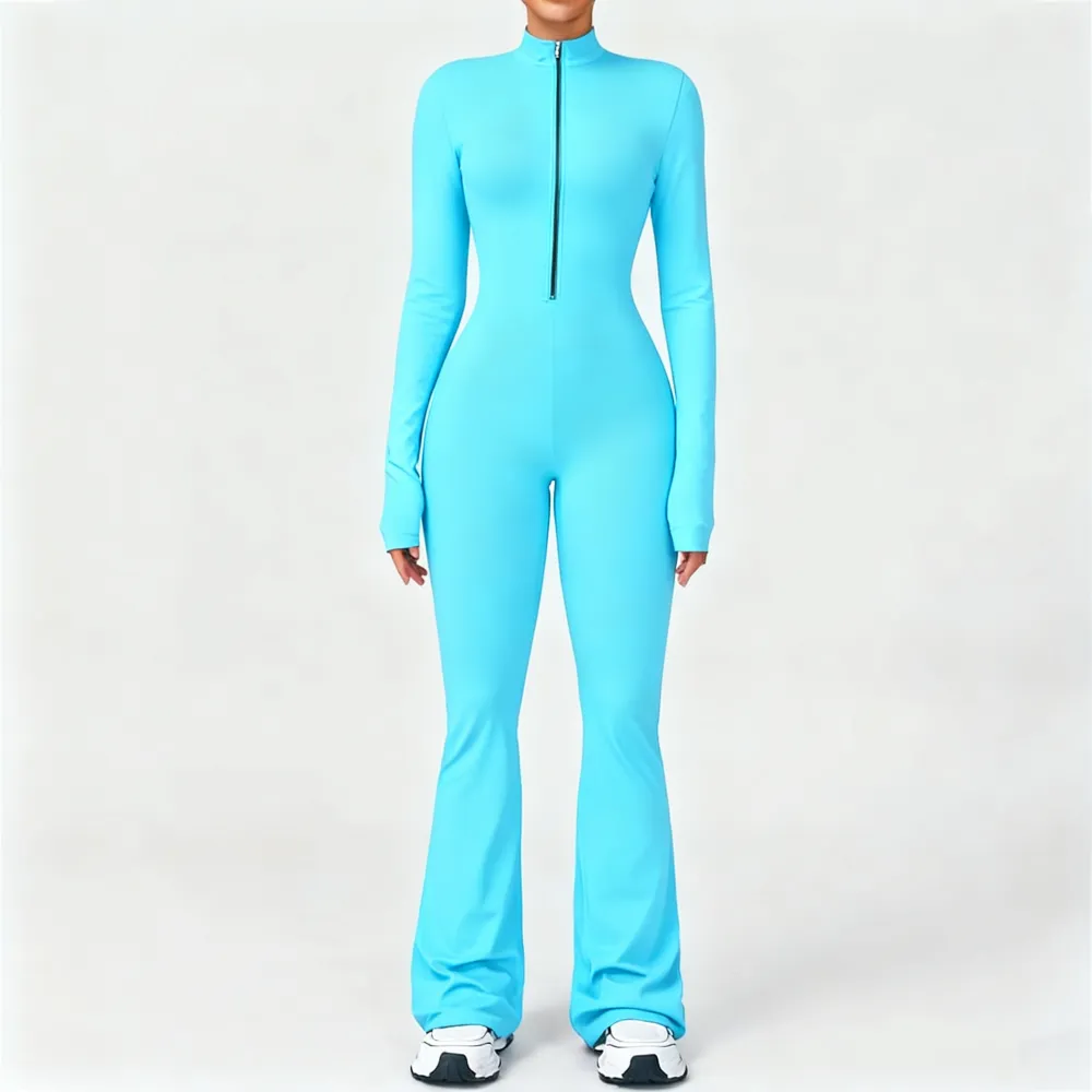 Women's Long Sleeve Flared Sports Jumpsuit