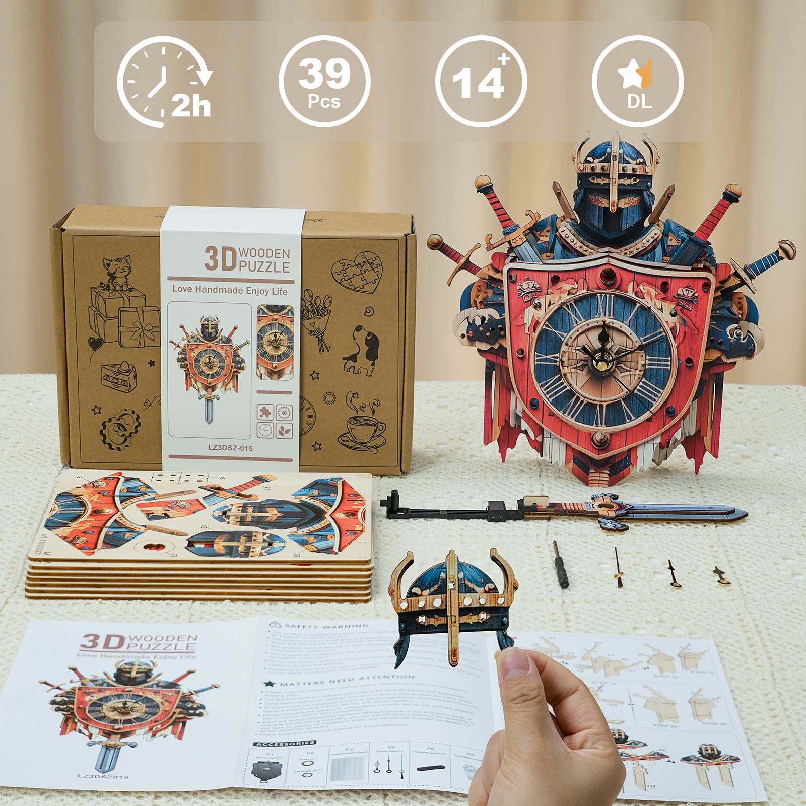 Knight – DIY Wooden Clock, 3D Puzzle Craft Kit