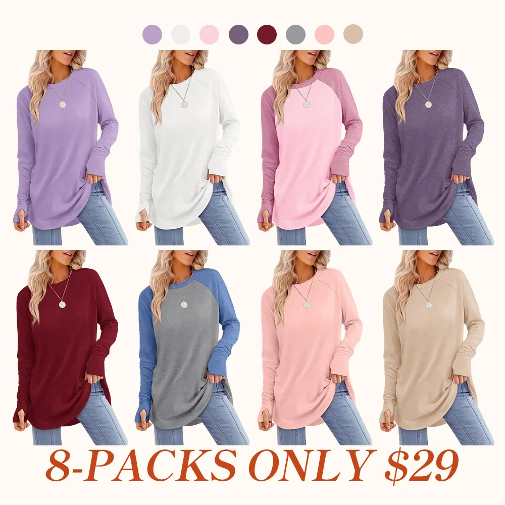 Womens Tunic Tops to Wear with Leggings Long Sleeve Thumb Hole Shirts