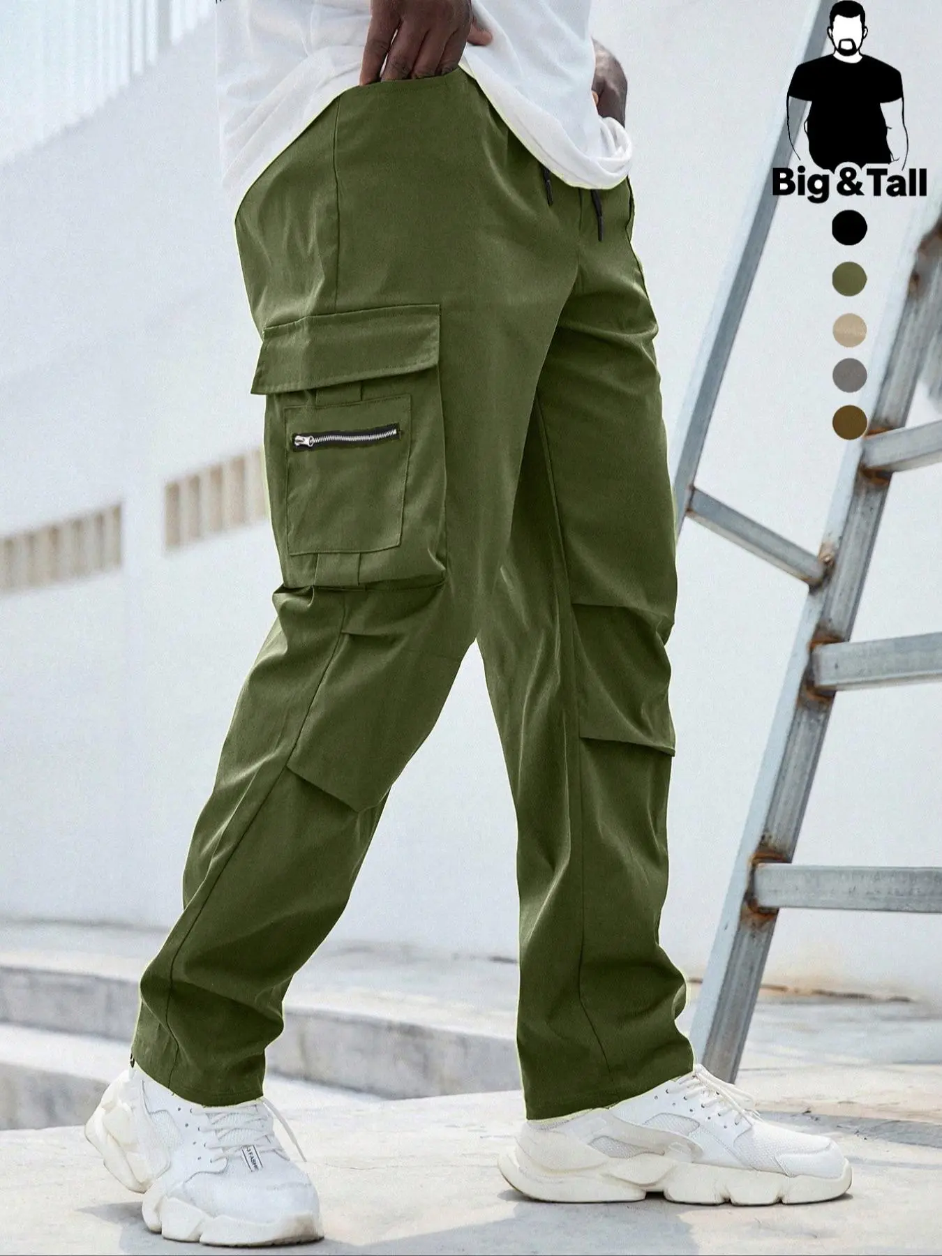 Men's Plus-Size Solid-Color Drawstring Cargo Pants