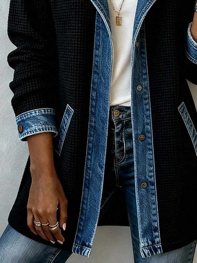 Women'S Casual Contrast Color Stitching Jacket