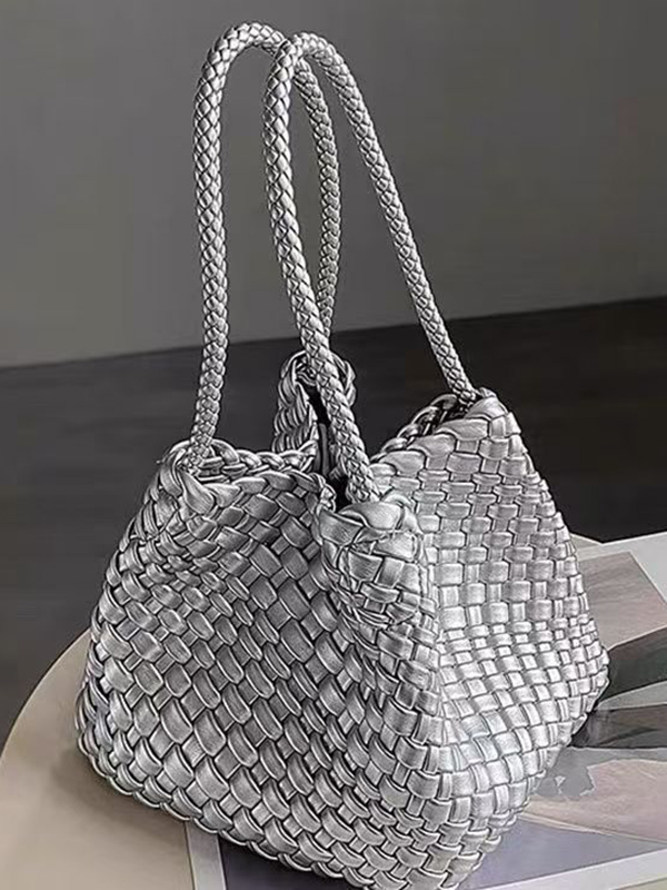 Solid Color Split-Joint Woven Handbags Bags