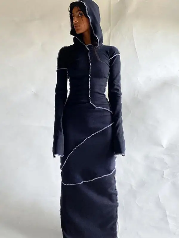 Women's Fall Winter Drop Shoulder Bodycon Hooded Dress