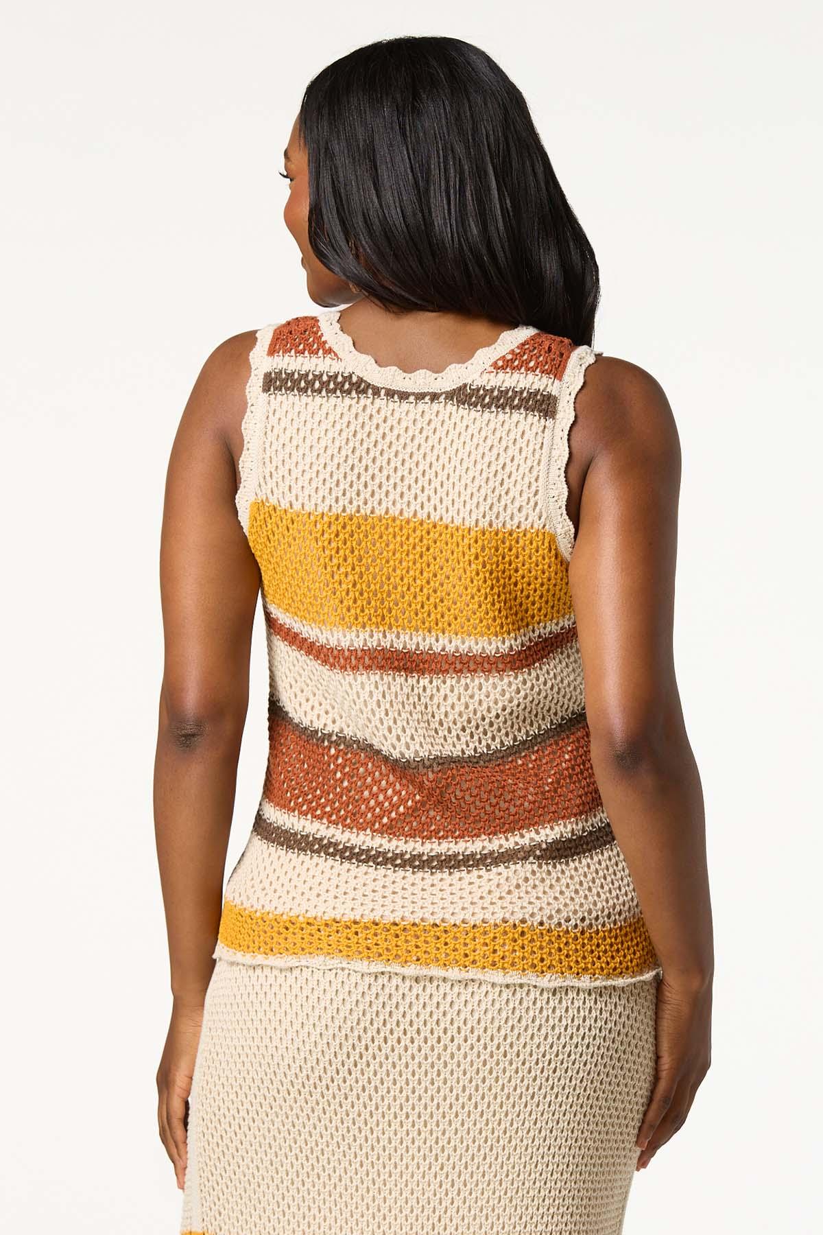 Stripe Scalloped Open Stitch Tank