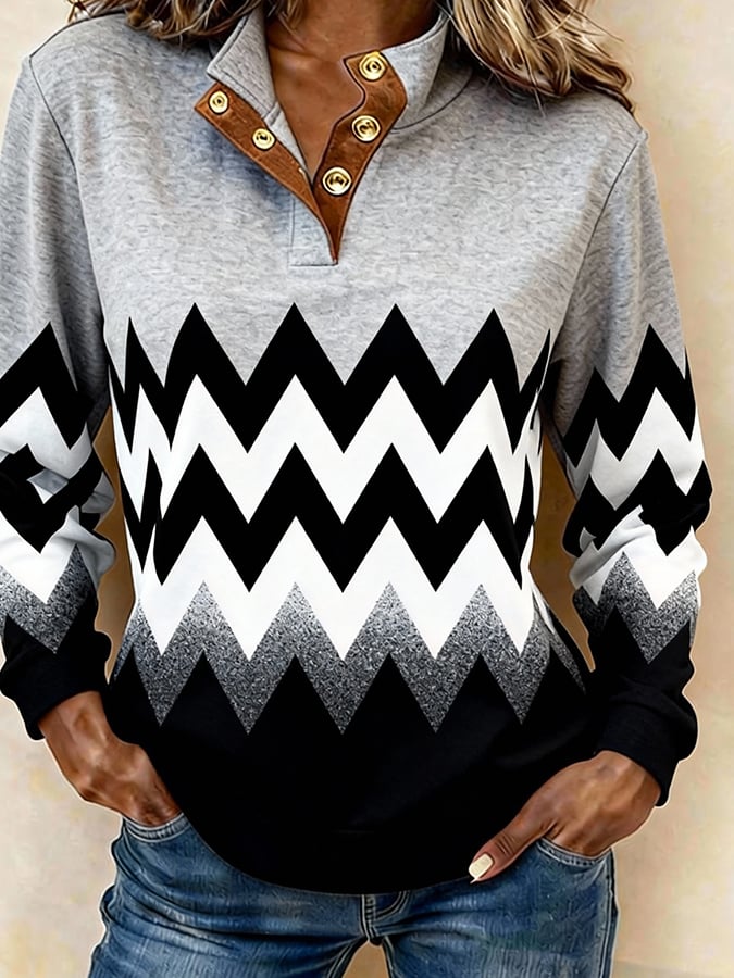 Women'S Casual Color Block Printed Pullover Sweatshirt