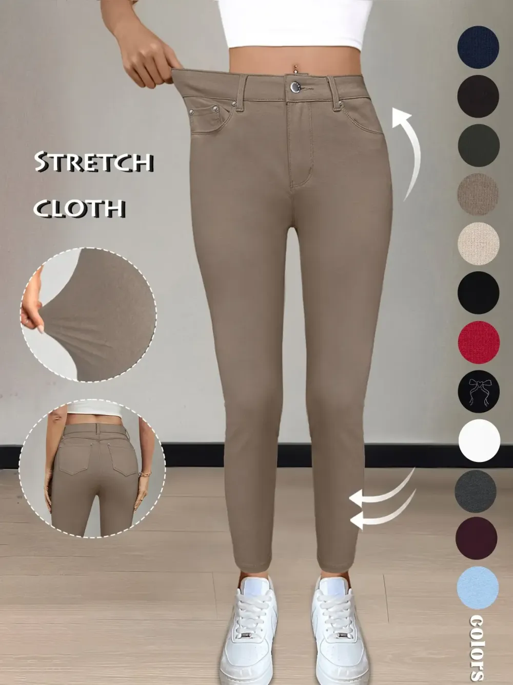 Women's Plain Pocket with Buttons, Casual Comfy Skinny Sports Stretchy Leggings for Yoga Gym Workout