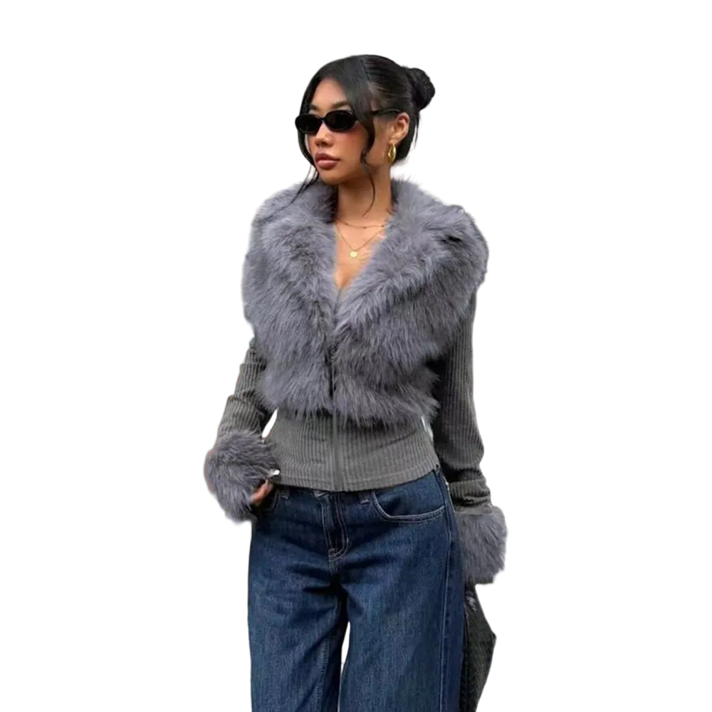 Women's Fashion Street Style Patchwork Knit Faux Fur Jacket