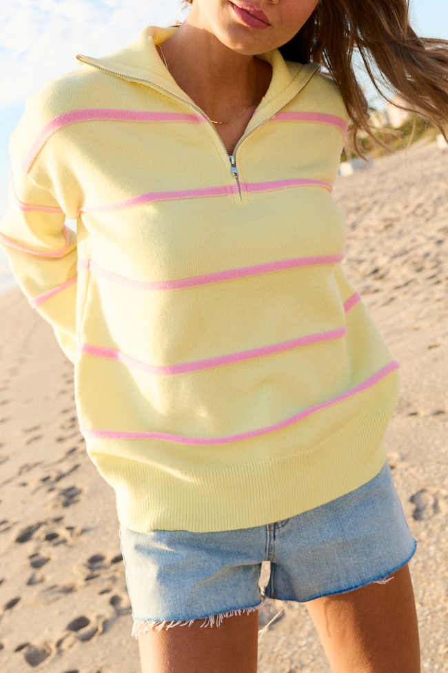 Sunday Stripe Club Yellow And Pink Quarter Zip