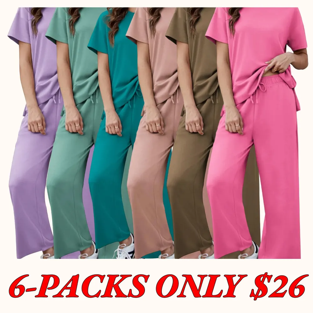 New Women's Two-Piece Set — Soft, Short-Sleeve Casual Outfit with Wide-Leg Pants