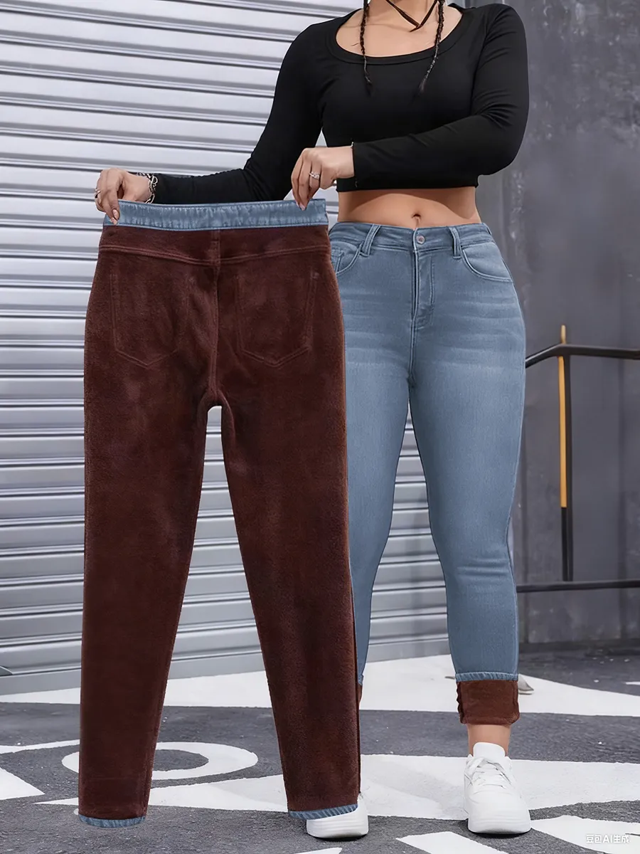 Women's Fall Winter Fleece Lined Denim Jeans