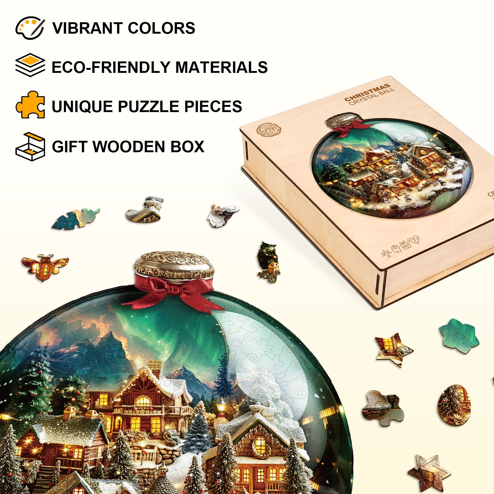 Christmas crystal ball Wooden Jigsaw Puzzle
