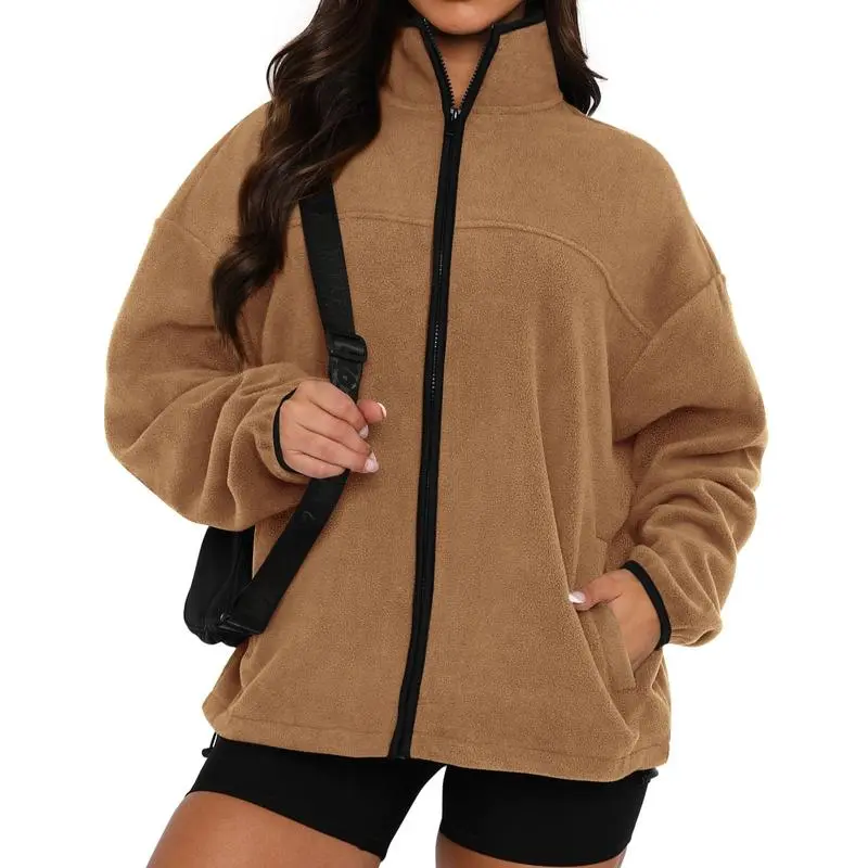 Women's Zip Up Baggy Basic Fleece Jacket