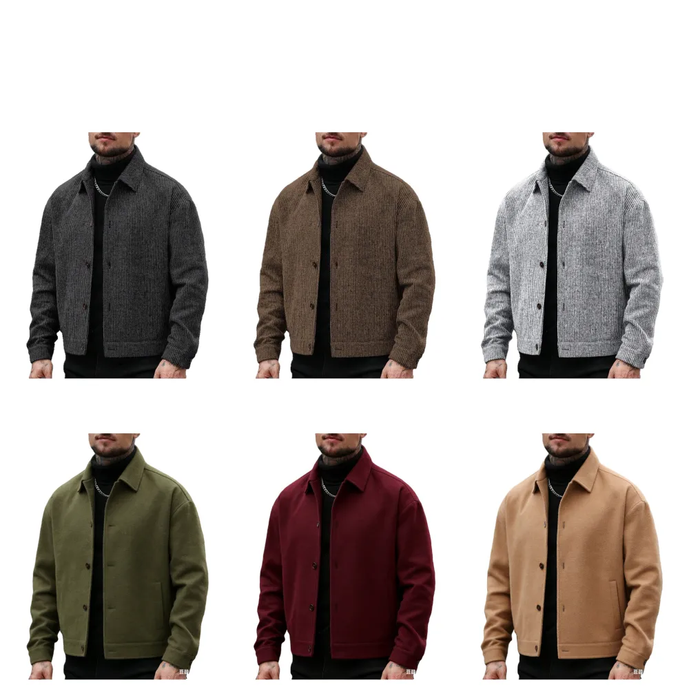 Men's long-sleeved, loose-fitting wool jacket, suitable for work or outdoor wear, lightweight and warm