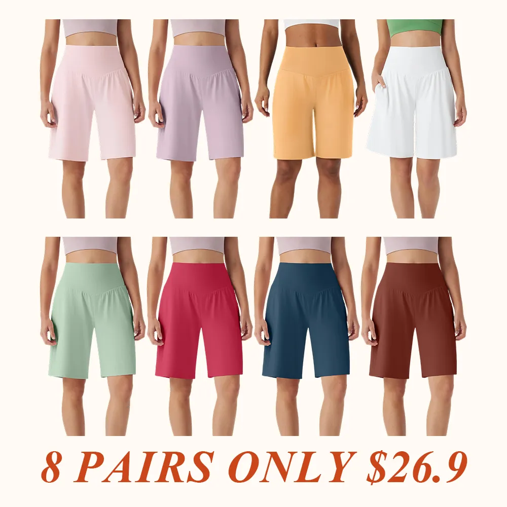 Airy High Waisted Pockets Cool Touch Yoga Bermuda Shorts