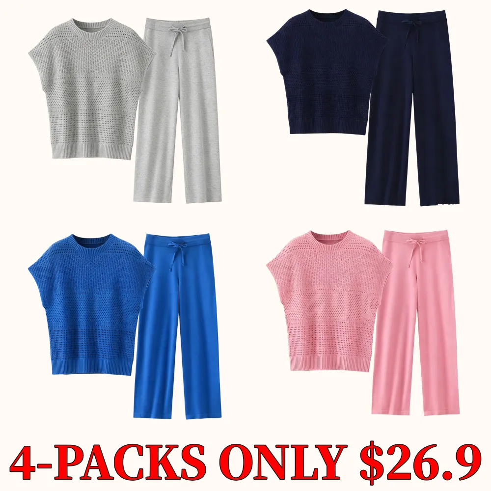 Women's cotton knitted and crocheted sweater set