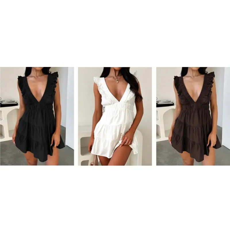 Women's Plain Deep V Neck Sleeveless Dress (Just $4 Each!)