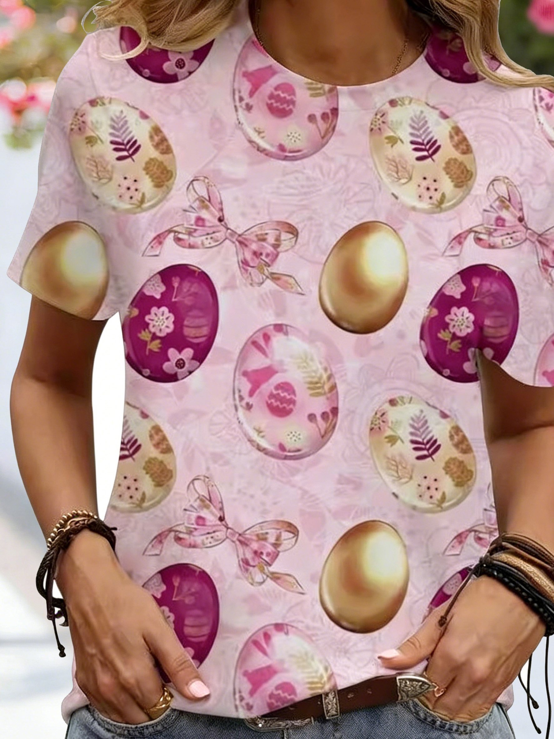 3D Printing Short Sleeve Round Neck Easter Egg Summer Casual T-Shirt