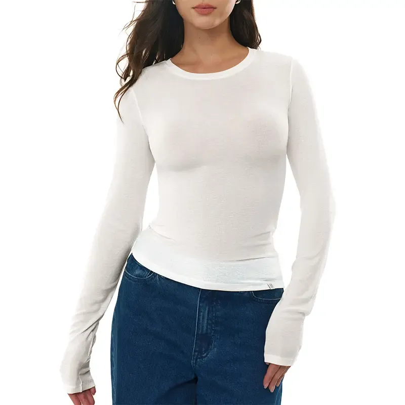 Women's Merino Wool Blend Long-Sleeved Crew Neck Top