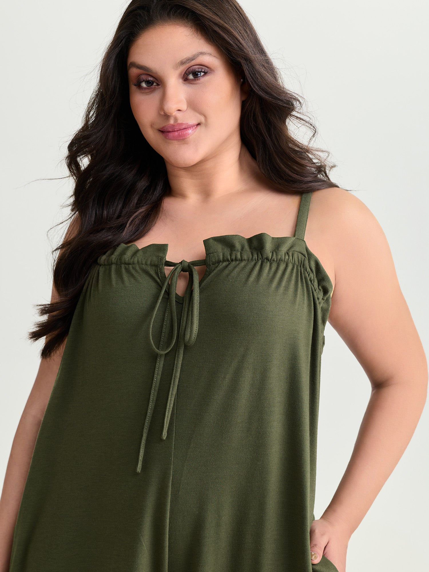 Supersoft Stretchy Ruffled Drawstring Neckline Romper