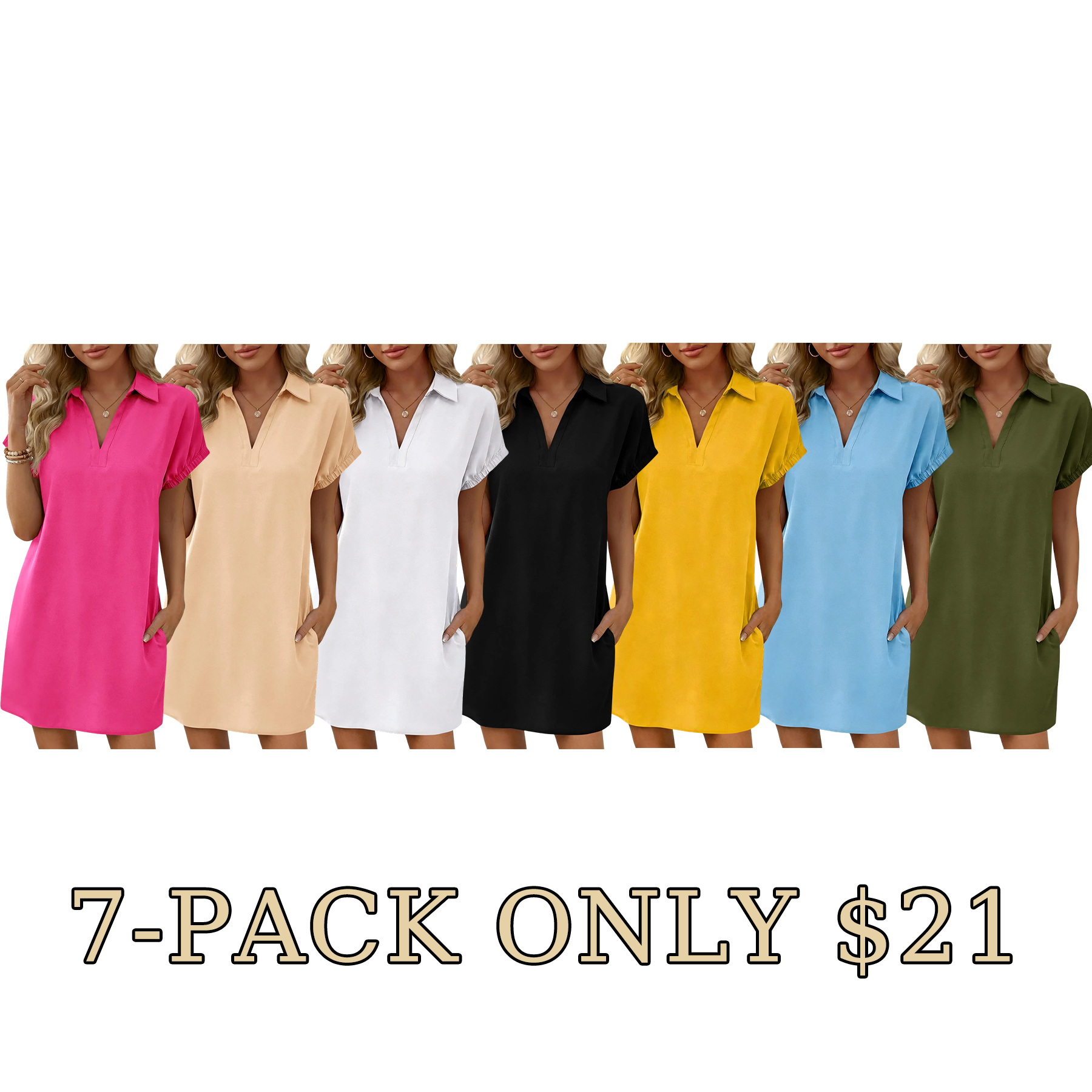 Women’s V-Neck Pleated Shirt Dress – Casual Summer Essential