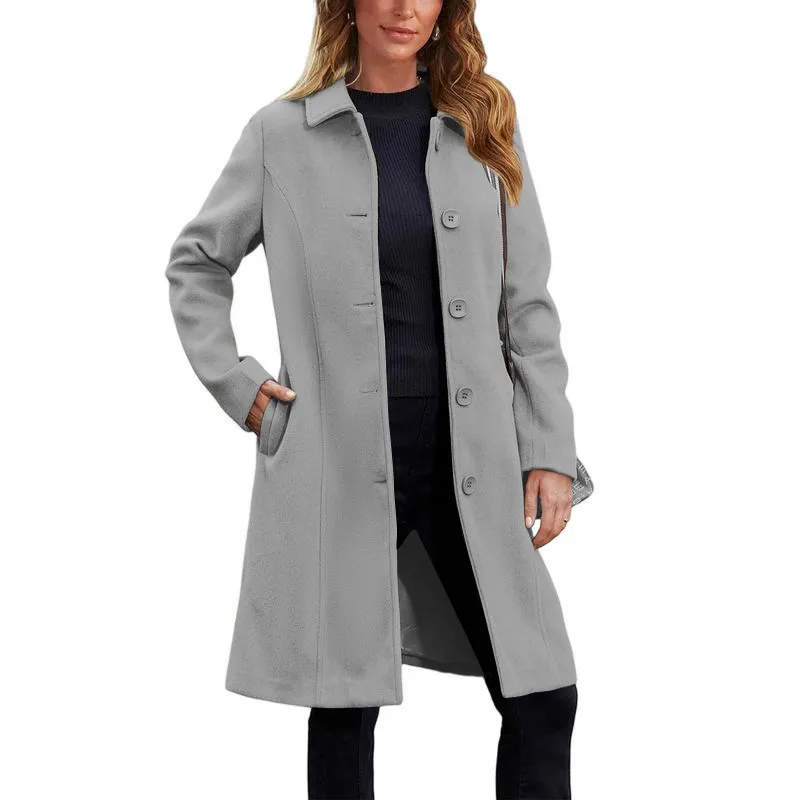 Women's Faux Wool Peacoat Single Breasted Notched Collar Trench Coat