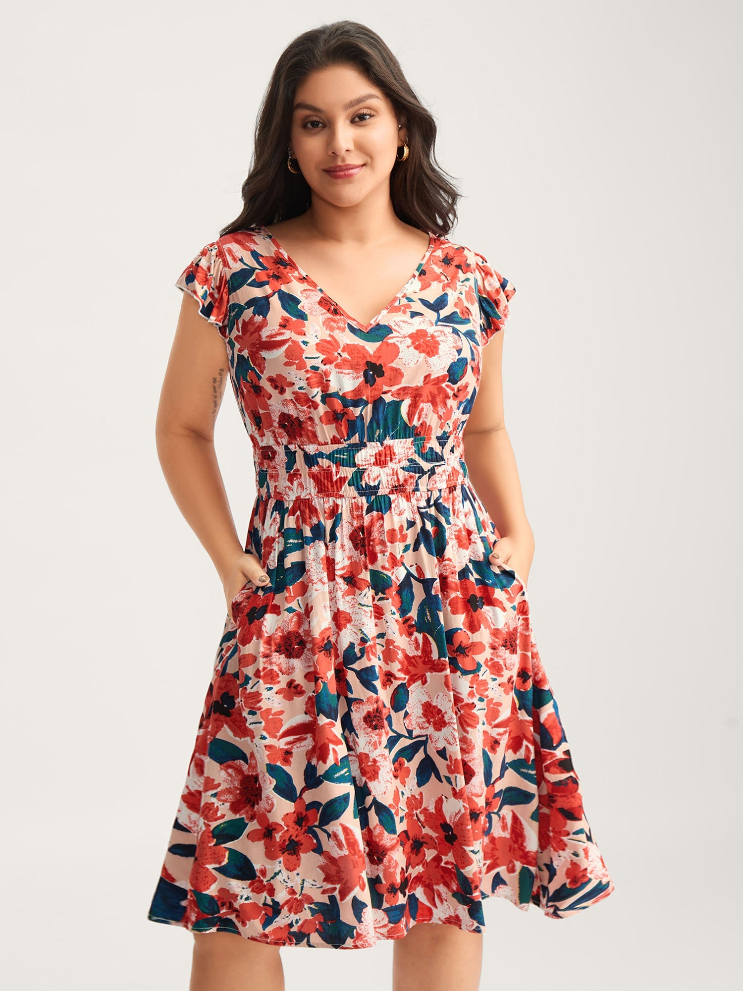 Floral Three-Layered Stretchy Waist Mini Dress