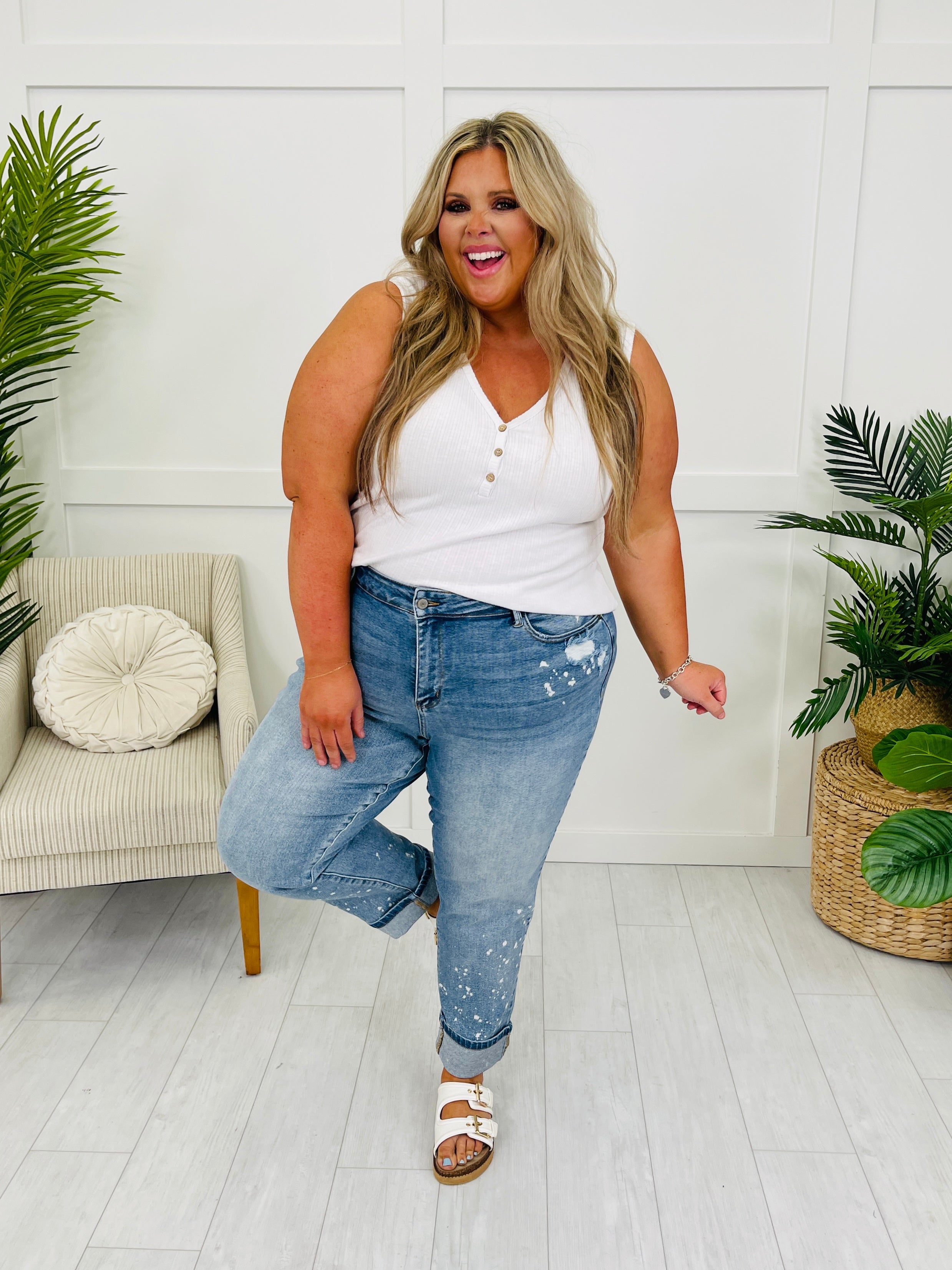 Judy Blue Confident & Carefree Bleach Splatter Boyfriend Jeans