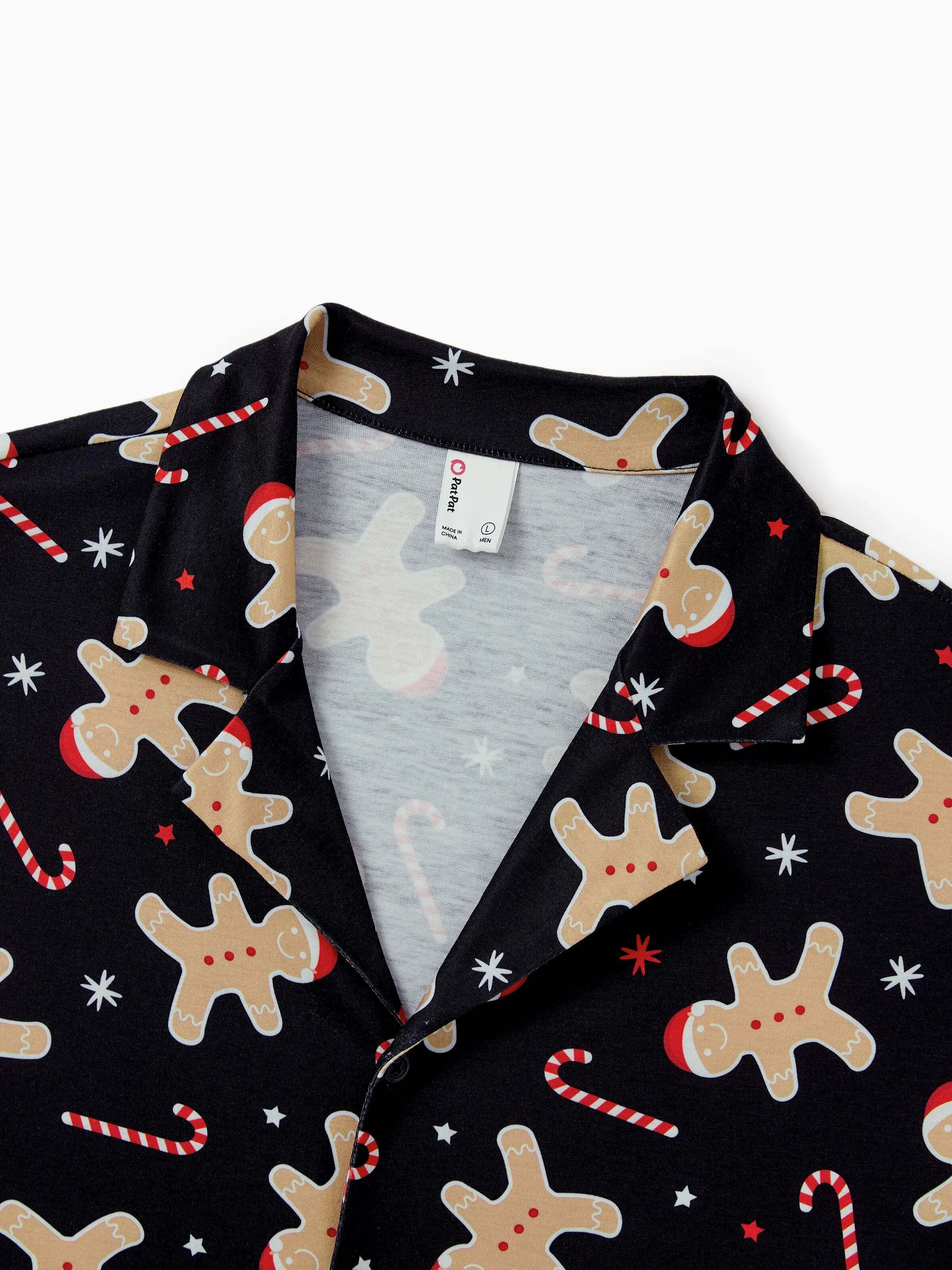 Christmas Matching Family Pajamas Set Gingerbread Print Black PJS with Christmas Socks Black