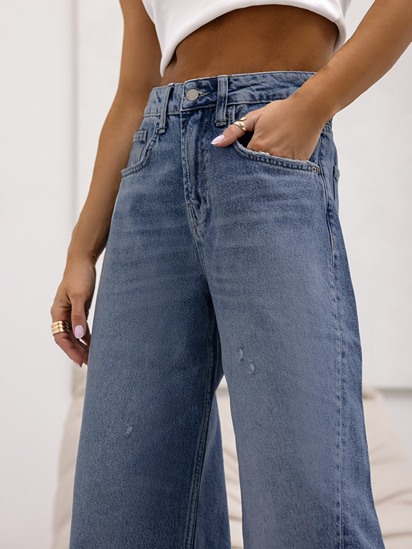 Ripped Split-Joint Loose Wide Leg Jean Pants Bottoms