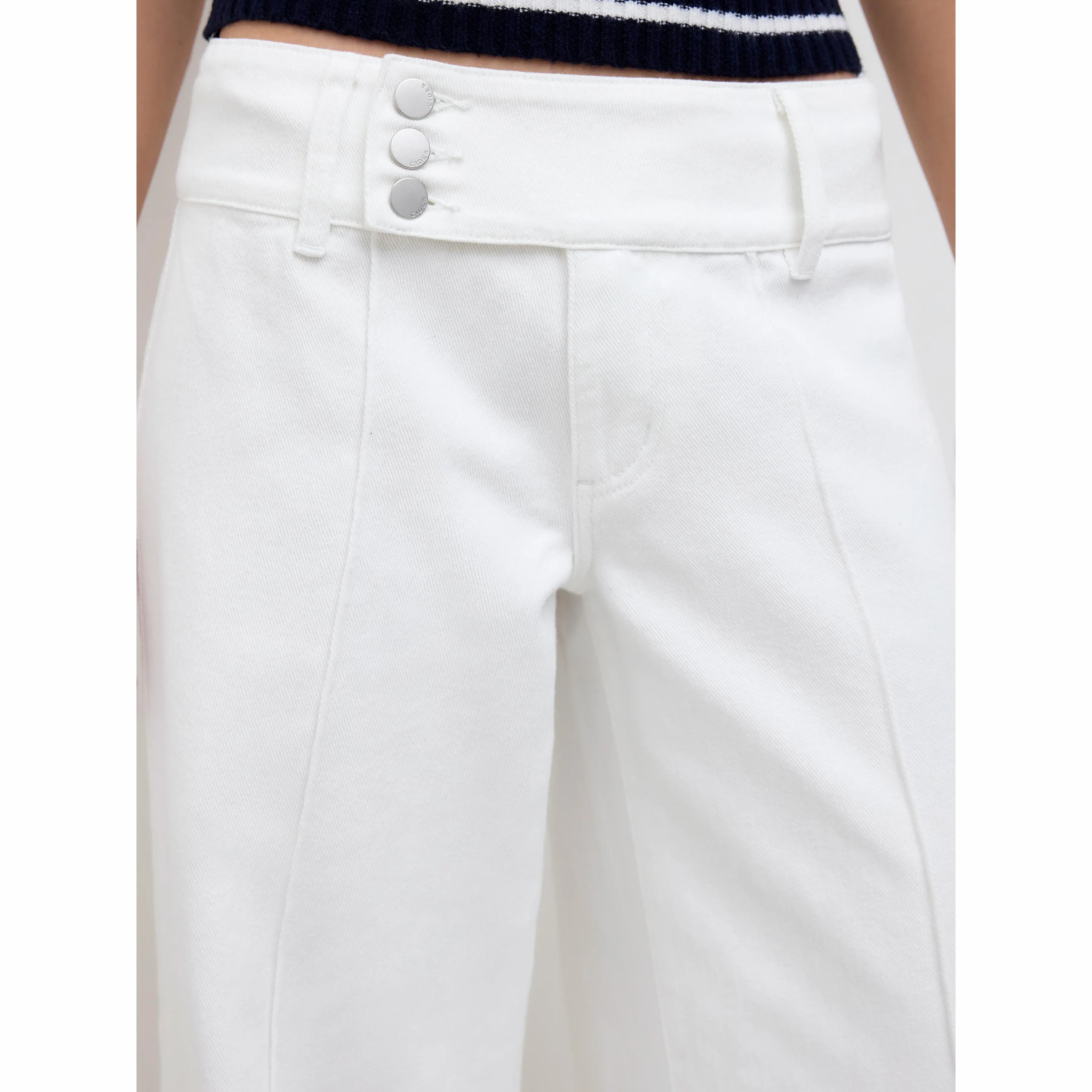 Women's Y2K Low Rise Wide Leg Jeans – 100% Cotton Triple Button Denim Trousers