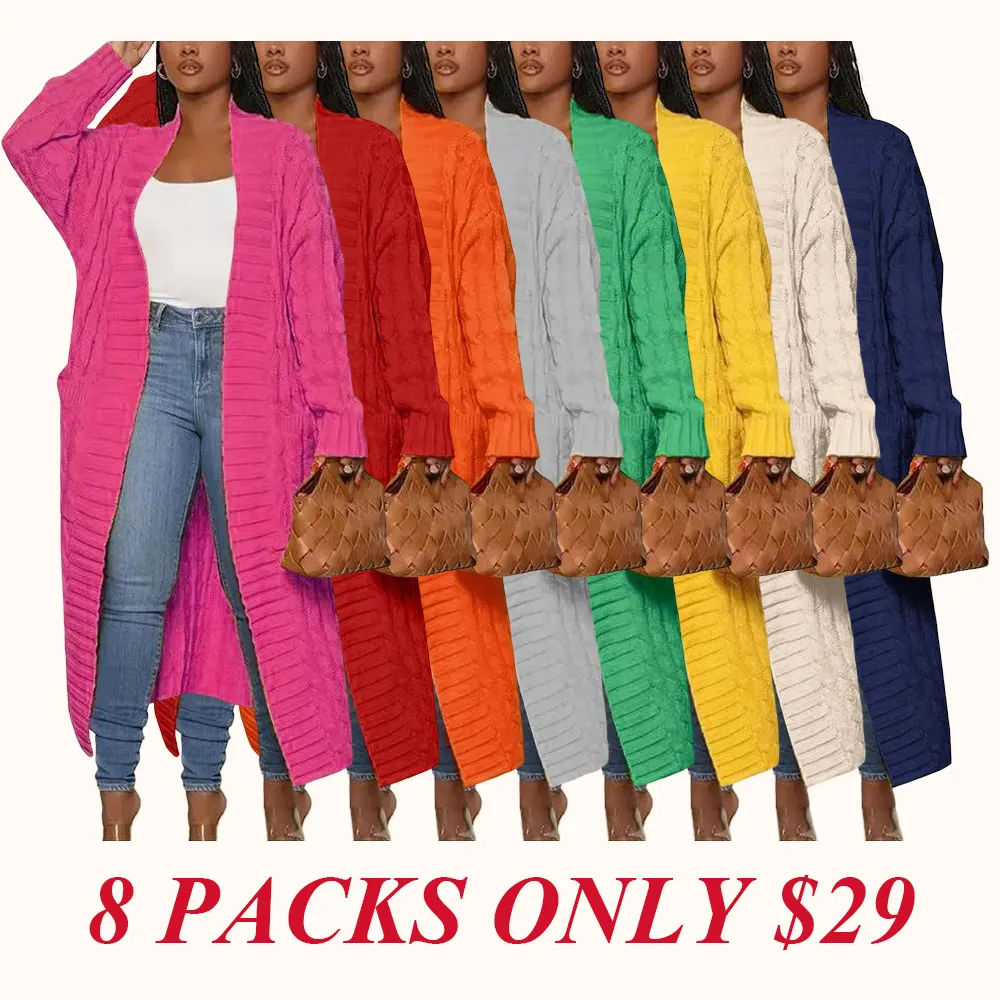 Women's Solid Color Textured Drop Shoulder Pocket Longline Cardigan