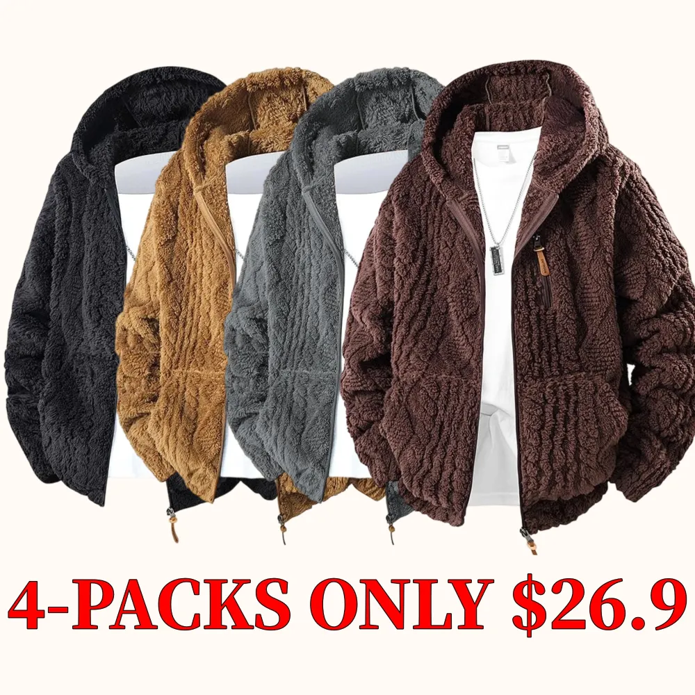 Men's warm faux shearling hooded jacket