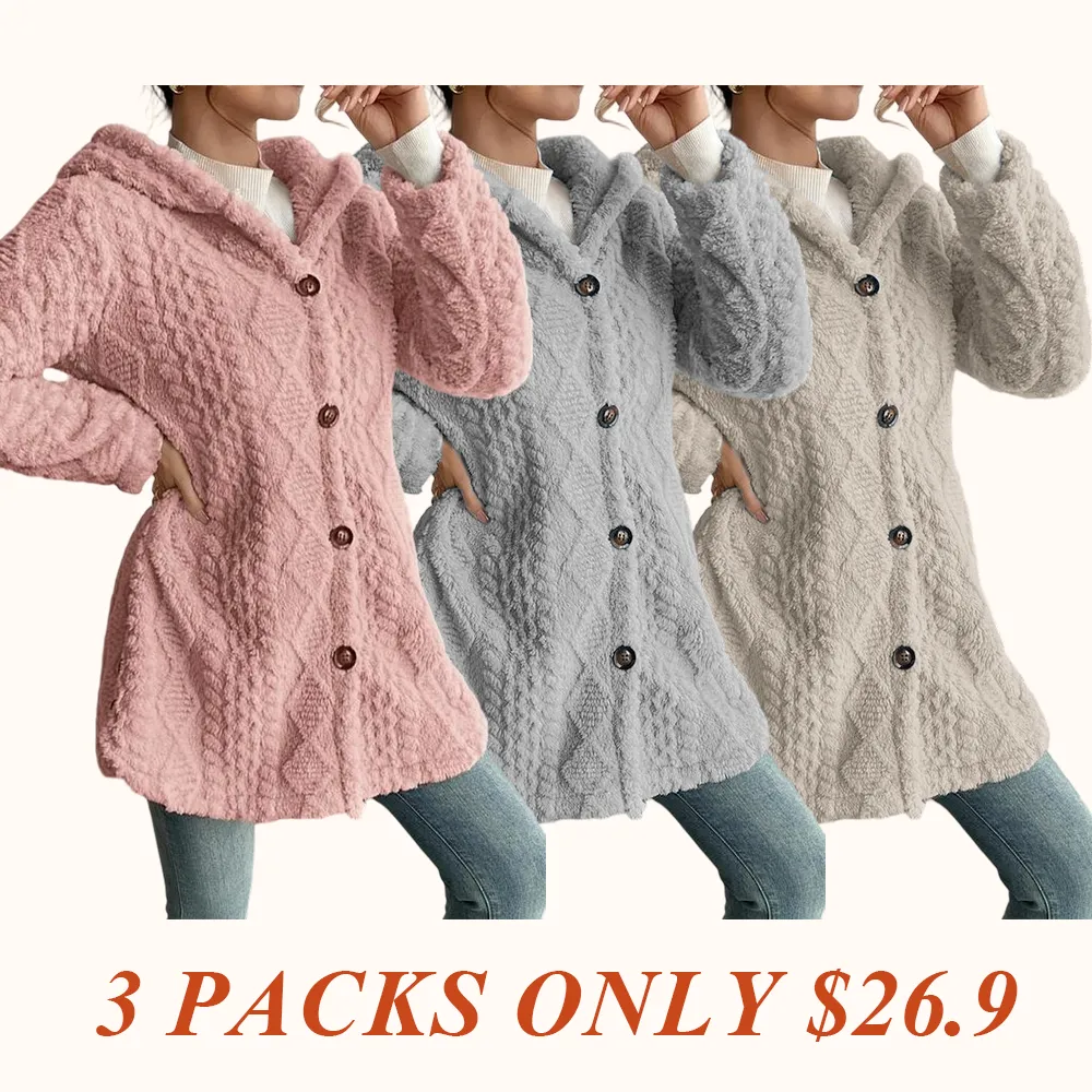 Women's Solid Color Fuzzy Hooded Jacket